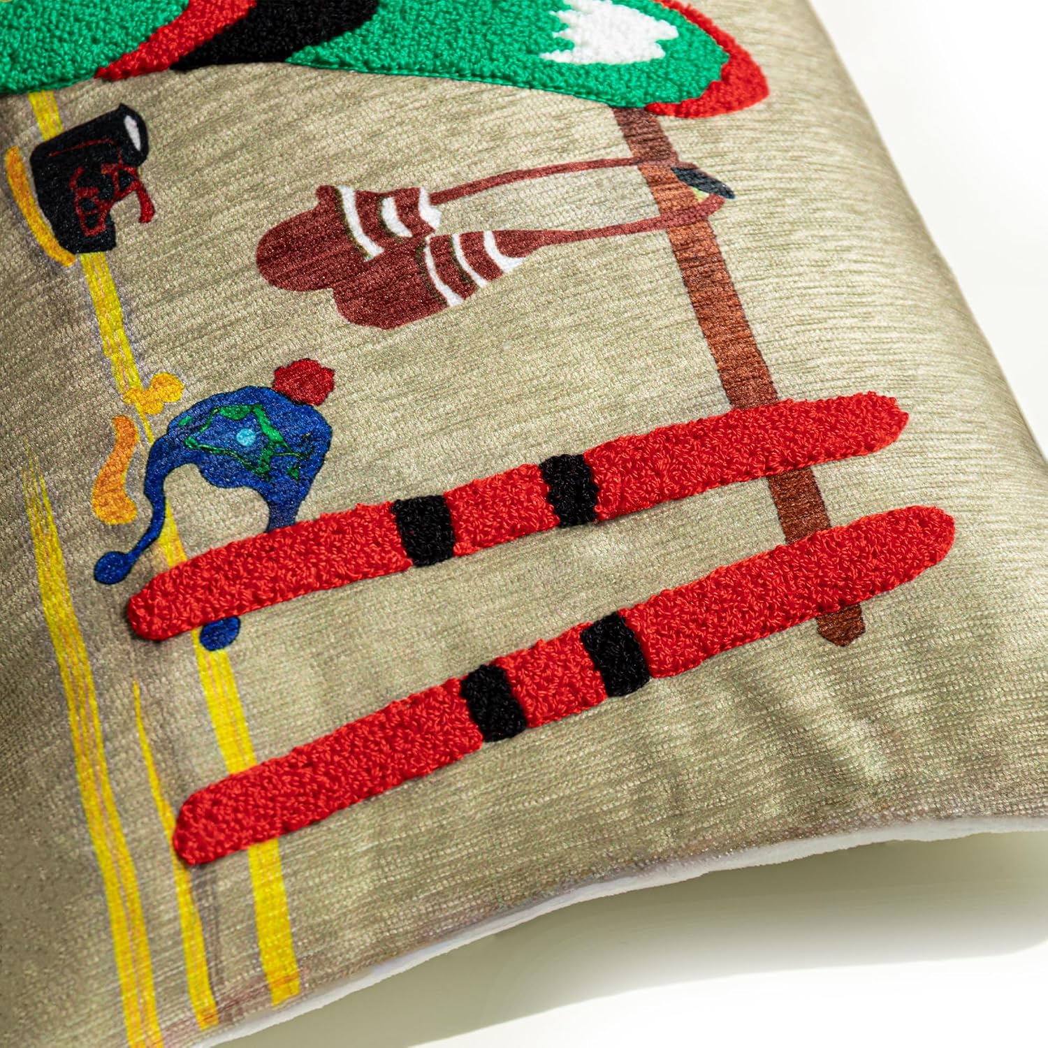 Ski Theme Chenille Throw Pillow Cover