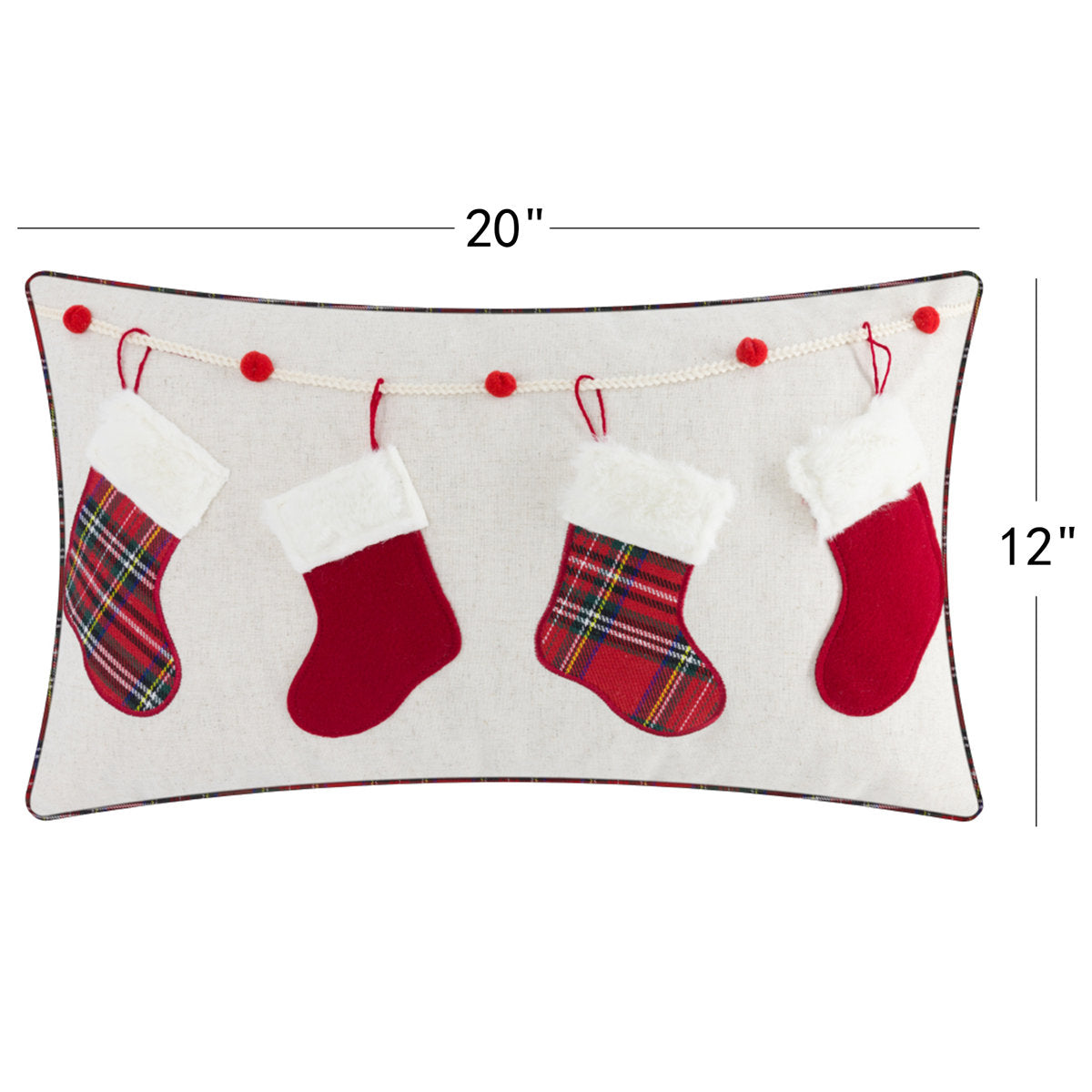 Christmas Stockings Applique Lumbar Pillow Cover – 12 × 20 in