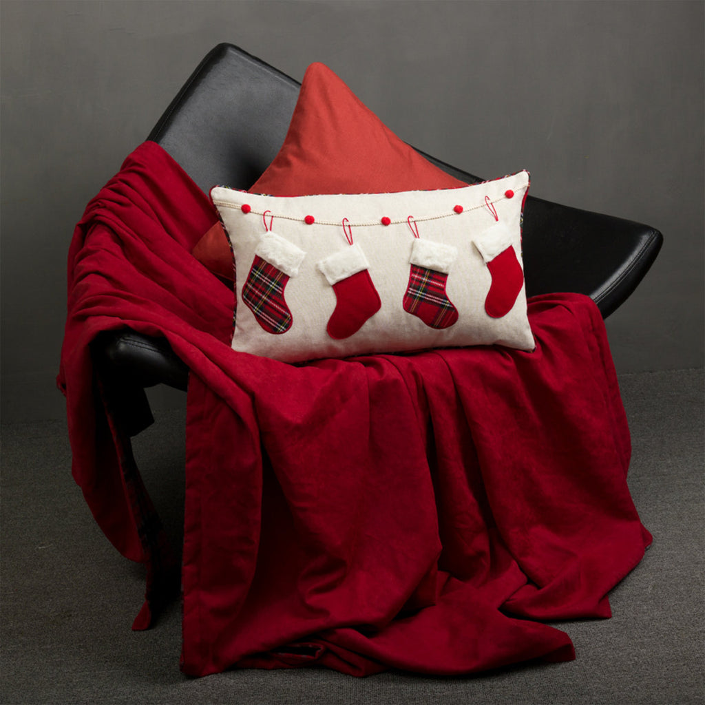 Christmas Stockings Applique Lumbar Pillow Cover – 12 × 20 in